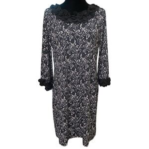 Alfani Black Lace Ruffle Sheath Dress Whimsigoth Floral Retro Medium